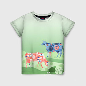 Детская футболка 3D с принтом коровы в Новосибирске, 100% гипоаллергенный полиэфир | прямой крой, круглый вырез горловины, длина до линии бедер, чуть спущенное плечо, ткань немного тянется | 2021 | бык | год быка | год коровы | новый год | символ года