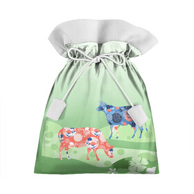 Подарочный 3D мешок с принтом коровы в Новосибирске, 100% полиэстер | Размер: 29*39 см | Тематика изображения на принте: 2021 | бык | год быка | год коровы | новый год | символ года