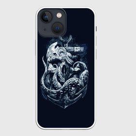 Чехол для iPhone 13 mini с принтом Кракен в Новосибирске,  |  | брутальная | веселый роджер | вода | корсар | кость | кракен | мертвец | море | мрачная | океан | осьминог | пират | темная | ужас | утопленник | череп | щупальца | якорь