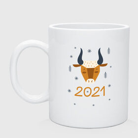 Кружка с принтом год быка 2021 в Новосибирске, керамика | объем — 330 мл, диаметр — 80 мм. Принт наносится на бока кружки, можно сделать два разных изображения | 2021 | бык | год быка | год коровы | новый год | символ года