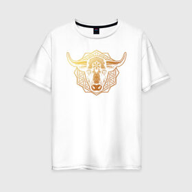 Женская футболка хлопок Oversize с принтом бык в Новосибирске, 100% хлопок | свободный крой, круглый ворот, спущенный рукав, длина до линии бедер
 | 2021 | бык | год быка | год коровы | новый год | символ года