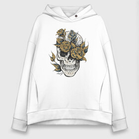 Женское худи Oversize хлопок с принтом Череп и Цветы в Новосибирске, френч-терри — 70% хлопок, 30% полиэстер. Мягкий теплый начес внутри —100% хлопок | боковые карманы, эластичные манжеты и нижняя кромка, капюшон на магнитной кнопке | art | bones | fashion | flowers | jolly roger | rose | roses | skeleton | skull | skulls | smile | smiling | арт | ваза | иллюстрация | кости | лепестки | листья | мода | рисунок | роза | розы | скелет | стиль | тренд | улыбающийся | улыбка | ч