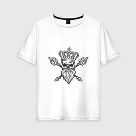 Женская футболка хлопок Oversize с принтом Череп короля в Новосибирске, 100% хлопок | свободный крой, круглый ворот, спущенный рукав, длина до линии бедер
 | арт | белый | борода | вектор | карандаш | корона | рисунок | рисунок карандашом | череп | чёрный