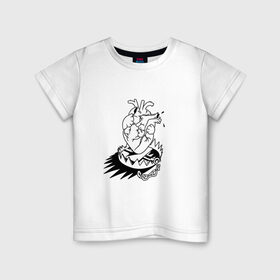 Детская футболка хлопок с принтом Сердце в капкане в Новосибирске, 100% хлопок | круглый вырез горловины, полуприлегающий силуэт, длина до линии бедер | Тематика изображения на принте: girl | love | девушка | капкан | любовь | сердце | цепи