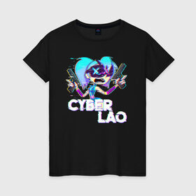 Женская футболка хлопок с принтом Cyber Lao в Новосибирске, 100% хлопок | прямой крой, круглый вырез горловины, длина до линии бедер, слегка спущенное плечо | mc lao | mclao | бан | блогер | богатыри | лайрафортнайт | мельница | мслао