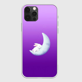 Чехол для iPhone 12 Pro Max с принтом Зайчишка на луне в Новосибирске, Силикон |  | Тематика изображения на принте: градиент | зайчик | зайчишка | звезды | кролик | луна | малыш | месяц | мультяшный | небо | ночь | ребенок | рисунок | сон | спит