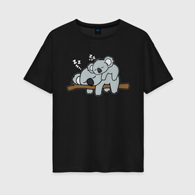 Женская футболка хлопок Oversize с принтом Ленивые коалы в Новосибирске, 100% хлопок | свободный крой, круглый ворот, спущенный рукав, длина до линии бедер
 | chill | coala | lazy | ветка | дерево | коала | лень | мама | отдых | ребенок | сны | сон | умиротворение