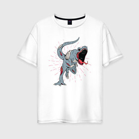 Женская футболка хлопок Oversize с принтом Zombie T-Rex в Новосибирске, 100% хлопок | свободный крой, круглый ворот, спущенный рукав, длина до линии бедер
 | danger | dead | fear | halloween | horror | hunter | monster | predator | бежит | зомбак | зомби | мертвый | монстр | охотник | палеонтолог | палеонтология | ти рекс | тираннозавр | тиранозавр | труп | ужас | хищник | хоррор | чудо