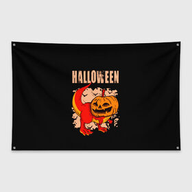 Флаг-баннер с принтом Halloween в Новосибирске, 100% полиэстер | размер 67 х 109 см, плотность ткани — 95 г/м2; по краям флага есть четыре люверса для крепления | 31 октября | halloween | halowen | ведьма | день всех святых | джек | костюм | кровь | лого | монстр | надпись | праздник | приведение | призрак | светильник | символ | страшная | тыква | ужасы | хеллоуин | хеллуин