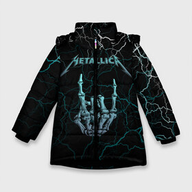 Зимняя куртка для девочек 3D с принтом Metallica в Новосибирске, ткань верха — 100% полиэстер; подклад — 100% полиэстер, утеплитель — 100% полиэстер. | длина ниже бедра, удлиненная спинка, воротник стойка и отстегивающийся капюшон. Есть боковые карманы с листочкой на кнопках, утяжки по низу изделия и внутренний карман на молнии. 

Предусмотрены светоотражающий принт на спинке, радужный светоотражающий элемент на пуллере молнии и на резинке для утяжки. | heavy metal | metalica | metallica | metallica лого | metallika | rock | лого металлики | логотип metallica | логотип металлики | метал | металика | металл | металлика | рок | тяжелый метал | хеви метал | хэви метал | хэви металл