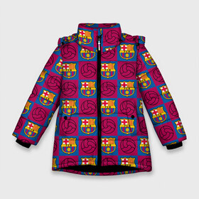 Зимняя куртка для девочек 3D с принтом FC BARCELONA в Новосибирске, ткань верха — 100% полиэстер; подклад — 100% полиэстер, утеплитель — 100% полиэстер. | длина ниже бедра, удлиненная спинка, воротник стойка и отстегивающийся капюшон. Есть боковые карманы с листочкой на кнопках, утяжки по низу изделия и внутренний карман на молнии. 

Предусмотрены светоотражающий принт на спинке, радужный светоотражающий элемент на пуллере молнии и на резинке для утяжки. | barselona fc | fifa | lionel messi. | барса | барселона | лионель месси | фифа | фк барселона | футбол