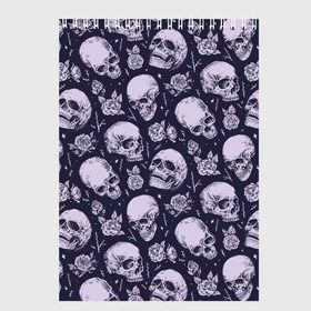 Скетчбук с принтом Мрачные черепа с розами в Новосибирске, 100% бумага
 | 48 листов, плотность листов — 100 г/м2, плотность картонной обложки — 250 г/м2. Листы скреплены сверху удобной пружинной спиралью | Тематика изображения на принте: dark | gloomy | grim | halloween | hell | metal | metall | music | reaper | roses | skeleton | skull | skulls | souls | thorns | ад | взгляд | души | жнец | йорик | метал | металл | мрак | музыка | розы | скелет | скелеты | те