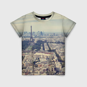 Детская футболка 3D с принтом Париж в Новосибирске, 100% гипоаллергенный полиэфир | прямой крой, круглый вырез горловины, длина до линии бедер, чуть спущенное плечо, ткань немного тянется | Тематика изображения на принте: город | париж | улицы города | франция | эйфелевая башня