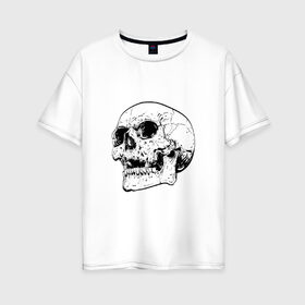Женская футболка хлопок Oversize с принтом Череп в Новосибирске, 100% хлопок | свободный крой, круглый ворот, спущенный рукав, длина до линии бедер
 | арт | белый | вектор | карандаш | рисунок | рисунок карандашом | скелет | череп | чёрный