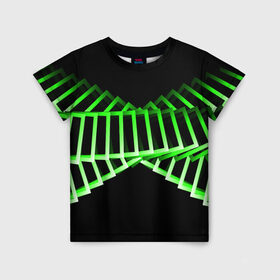 Детская футболка 3D с принтом Неоновые квадраты в Новосибирске, 100% гипоаллергенный полиэфир | прямой крой, круглый вырез горловины, длина до линии бедер, чуть спущенное плечо, ткань немного тянется | абстракция | зеленый квадрат | квадрат | неоновый квадрат | прямоугольник