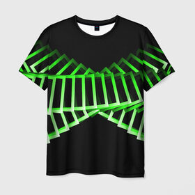Мужская футболка 3D с принтом Неоновые квадраты в Новосибирске, 100% полиэфир | прямой крой, круглый вырез горловины, длина до линии бедер | абстракция | зеленый квадрат | квадрат | неоновый квадрат | прямоугольник