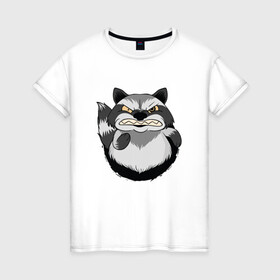 Женская футболка хлопок с принтом Сердитый Енот в Новосибирске, 100% хлопок | прямой крой, круглый вырез горловины, длина до линии бедер, слегка спущенное плечо | angry | art | bandit | cute | evil | fat | grunpy | illustration | mad | raccoon | raccoons | rage | raging | арт | бандит | безумный | вор | енотами | енотик | еноты | забавный | злобный | злой | иллюстрация | милый | прикол | пушистый | сме
