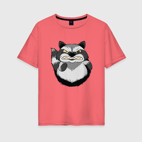 Женская футболка хлопок Oversize с принтом Сердитый Енот в Новосибирске, 100% хлопок | свободный крой, круглый ворот, спущенный рукав, длина до линии бедер
 | angry | art | bandit | cute | evil | fat | grunpy | illustration | mad | raccoon | raccoons | rage | raging | арт | бандит | безумный | вор | енотами | енотик | еноты | забавный | злобный | злой | иллюстрация | милый | прикол | пушистый | сме