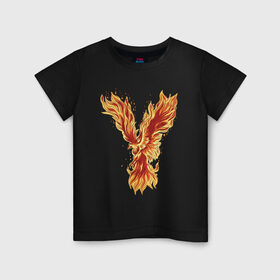 Детская футболка хлопок с принтом Птица Феникс в Новосибирске, 100% хлопок | круглый вырез горловины, полуприлегающий силуэт, длина до линии бедер | arabia | bird | eagle | egypt | eternal | fire | flame | flames | myph | phoenix | sun | аравия | восстал | горит | горящая | египет | из огня | из пепла | каббала | миф | мифология | огненный | орел | пламенный | пламя | птичка 