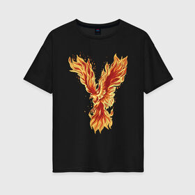 Женская футболка хлопок Oversize с принтом Птица Феникс в Новосибирске, 100% хлопок | свободный крой, круглый ворот, спущенный рукав, длина до линии бедер
 | arabia | bird | eagle | egypt | eternal | fire | flame | flames | myph | phoenix | sun | аравия | восстал | горит | горящая | египет | из огня | из пепла | каббала | миф | мифология | огненный | орел | пламенный | пламя | птичка 