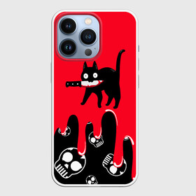 Чехол для iPhone 13 Pro с принтом WHAT CAT в Новосибирске,  |  | art | black | black cat | cat | dark | dark cat | halloween | what | what cat | what mem | арт | кот | кот арт | кот мем | мем | нож | праздник | прикол | прикольный кот | убица | хэллоуин | чёрный | чёрный кот | что | что мем