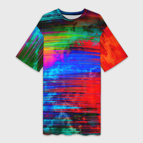 Платье-футболка 3D с принтом Glitch color storm в Новосибирске,  |  | clouds | color | glitch | gradient | storm | глитч | градиент | краски | небо | облака | шторм
