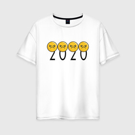 Женская футболка хлопок Oversize с принтом 2020 (Z) в Новосибирске, 100% хлопок | свободный крой, круглый ворот, спущенный рукав, длина до линии бедер
 | 2020 | 2020 год | 2020год | emoji | smail | smile | the end | апокалипсис | взрыв | год | конец света | мордочка | негатив | рожица | смаил | смайл | улыбка | эмоджи | ядерный взрыв