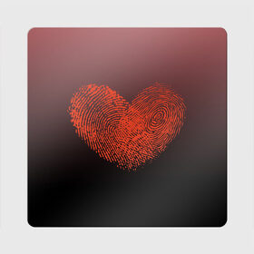 Магнит виниловый Квадрат с принтом Сердце из отпечатков пальцев в Новосибирске, полимерный материал с магнитным слоем | размер 9*9 см, закругленные углы | влюбленные | вместе | градиент | линии судьбы | любовь | он и она | отпечатки пальцев | пальчики | признание | сердце | следы