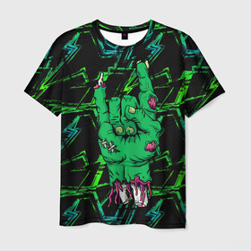 Мужская футболка 3D с принтом Rock Zombie в Новосибирске, 100% полиэфир | прямой крой, круглый вырез горловины, длина до линии бедер | blood | diablo | haloween | horror | дьявол | зомби | кости | кровь | мозги | мясо | страшилка | ужасы | хеллоуин | хелоуин