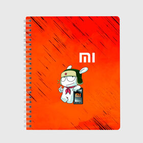 Тетрадь с принтом Xiaomi в Новосибирске, 100% бумага | 48 листов, плотность листов — 60 г/м2, плотность картонной обложки — 250 г/м2. Листы скреплены сбоку удобной пружинной спиралью. Уголки страниц и обложки скругленные. Цвет линий — светло-серый
 | Тематика изображения на принте: 