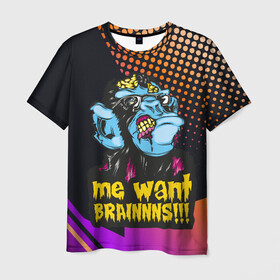 Мужская футболка 3D с принтом Me wants brainnns!!! в Новосибирске, 100% полиэфир | прямой крой, круглый вырез горловины, длина до линии бедер | blood | diablo | haloween | horror | дьявол | зомби | кости | кровь | мозги | мясо | страшилка | ужасы | хеллоуин | хелоуин