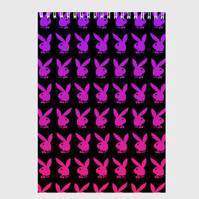 Скетчбук с принтом playboy в Новосибирске, 100% бумага
 | 48 листов, плотность листов — 100 г/м2, плотность картонной обложки — 250 г/м2. Листы скреплены сверху удобной пружинной спиралью | Тематика изображения на принте: black | pink | playboy | violet | плейбой | розовый | фиолетовый. | черный