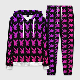 Мужской костюм 3D с принтом playboy в Новосибирске, 100% полиэстер | Манжеты и пояс оформлены тканевой резинкой, двухслойный капюшон со шнурком для регулировки, карманы спереди | black | pink | playboy | violet | плейбой | розовый | фиолетовый. | черный