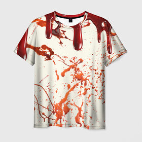 Мужская футболка 3D с принтом Стекающая кровь в Новосибирске, 100% полиэфир | прямой крой, круглый вырез горловины, длина до линии бедер | 2020 | blood | halloween | капли | кровавый | кровь | пятна | следы | стекающая | хэллоуин | хэлоуин
