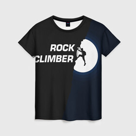 Женская футболка 3D с принтом Скалолаз в Новосибирске, 100% полиэфир ( синтетическое хлопкоподобное полотно) | прямой крой, круглый вырез горловины, длина до линии бедер | rock climber | альпинизм | силуэт альпиниста | силуэт скалолаза | скалолаз | экстрим