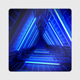 Магнит виниловый Квадрат с принтом Неоновый тоннель в Новосибирске, полимерный материал с магнитным слоем | размер 9*9 см, закругленные углы | Тематика изображения на принте: неон | неоновый тоннель | тоннель | треугольник | треугольный коридор | фантастический тоннель