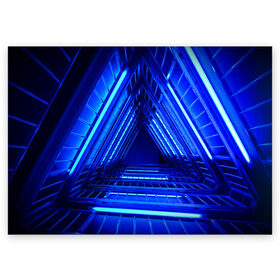 Поздравительная открытка с принтом Неоновый тоннель в Новосибирске, 100% бумага | плотность бумаги 280 г/м2, матовая, на обратной стороне линовка и место для марки
 | неон | неоновый тоннель | тоннель | треугольник | треугольный коридор | фантастический тоннель