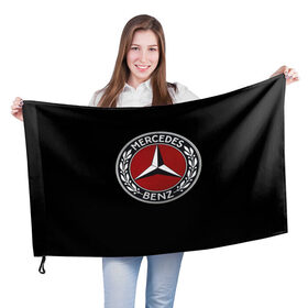 Флаг 3D с принтом Значок Mercedes в Новосибирске, 100% полиэстер | плотность ткани — 95 г/м2, размер — 67 х 109 см. Принт наносится с одной стороны | mercedes | значки | лого | машины | мерседес