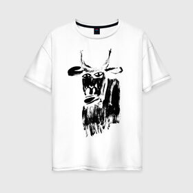 Женская футболка хлопок Oversize с принтом бык нарисованный в Новосибирске, 100% хлопок | свободный крой, круглый ворот, спущенный рукав, длина до линии бедер
 | 2021 | бык | год быка | год коровы | новый год | символ года