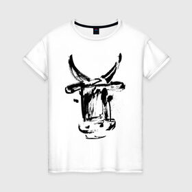 Женская футболка хлопок с принтом бык в Новосибирске, 100% хлопок | прямой крой, круглый вырез горловины, длина до линии бедер, слегка спущенное плечо | 2021 | бык | год быка | год коровы | новый год | символ года