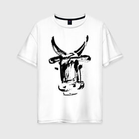 Женская футболка хлопок Oversize с принтом бык в Новосибирске, 100% хлопок | свободный крой, круглый ворот, спущенный рукав, длина до линии бедер
 | 2021 | бык | год быка | год коровы | новый год | символ года