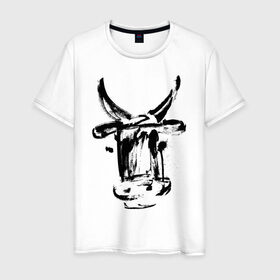Мужская футболка хлопок с принтом бык в Новосибирске, 100% хлопок | прямой крой, круглый вырез горловины, длина до линии бедер, слегка спущенное плечо. | 2021 | бык | год быка | год коровы | новый год | символ года