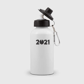 Бутылка спортивная с принтом 2021 в Новосибирске, металл | емкость — 500 мл, в комплекте две пластиковые крышки и карабин для крепления | Тематика изображения на принте: 2021 | бык | год быка | год коровы | новый год | символ года