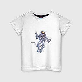 Детская футболка хлопок с принтом Привет от космонавта в Новосибирске, 100% хлопок | круглый вырез горловины, полуприлегающий силуэт, длина до линии бедер | арт | астронавт | космонавт | космос | невесомость | передаёт привет | привет | рисунок | скафандр