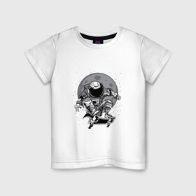 Детская футболка хлопок с принтом Космический скейт в Новосибирске, 100% хлопок | круглый вырез горловины, полуприлегающий силуэт, длина до линии бедер | арт | астронавт | звезда | звёзды | космический отдых | космонавт | космос | ночь | рисунок | скафандр | скейт | скейтборд