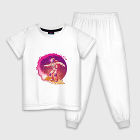 Детская пижама хлопок с принтом Поймай космическую волну в Новосибирске, 100% хлопок |  брюки и футболка прямого кроя, без карманов, на брюках мягкая резинка на поясе и по низу штанин
 | Тематика изображения на принте: арт | астронавт | волна | звезда | звёзды | космический отдых | космический сёрфинг | космонавт | космос | ночь | поймай волну | рисунок | сёрфинг | скафандр