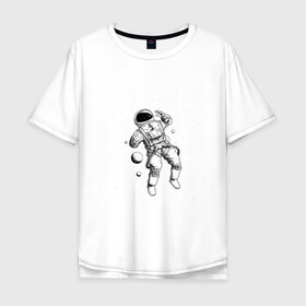 Мужская футболка хлопок Oversize с принтом Полёт нормальный в Новосибирске, 100% хлопок | свободный крой, круглый ворот, “спинка” длиннее передней части | арт | астронавт | звезда | звёзды | космонавт | космос | невесомость | ночь | полёт | полёт в невесомости | рисунок | скафандр