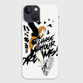 Чехол для iPhone 13 mini с принтом HAIKYUU Chase Your Dreams в Новосибирске,  |  | haikyu | haikyuu | hinata shoe | kageyama | karasuno | manga | nekoma | аниме | волейбол | кагеяма тобие | карасуно | манга | некома | тсукешима | хайку | хината шо | шое