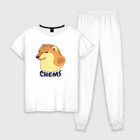 Женская пижама хлопок с принтом Чимс в Новосибирске, 100% хлопок | брюки и футболка прямого кроя, без карманов, на брюках мягкая резинка на поясе и по низу штанин | chemps | chems | doge | dogo | дог | доге | доке и чимс | чимс | чимс доге
