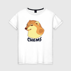 Женская футболка хлопок с принтом Чимс в Новосибирске, 100% хлопок | прямой крой, круглый вырез горловины, длина до линии бедер, слегка спущенное плечо | chemps | chems | doge | dogo | дог | доге | доке и чимс | чимс | чимс доге